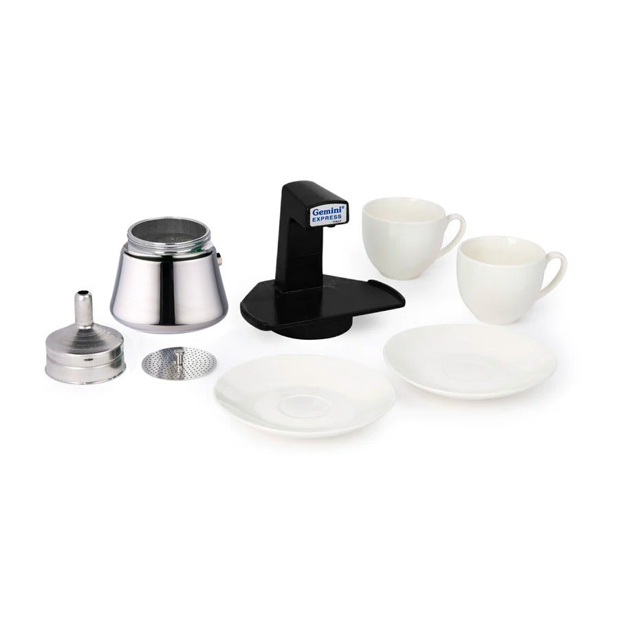 Gemini express Indu. Black w/ 2 .cups and saucers