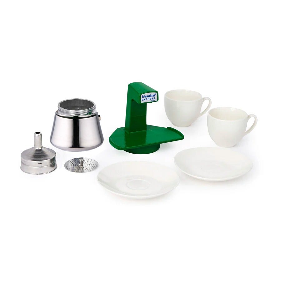 Gemini express Indu. Green w/ 2 .cups and saucers