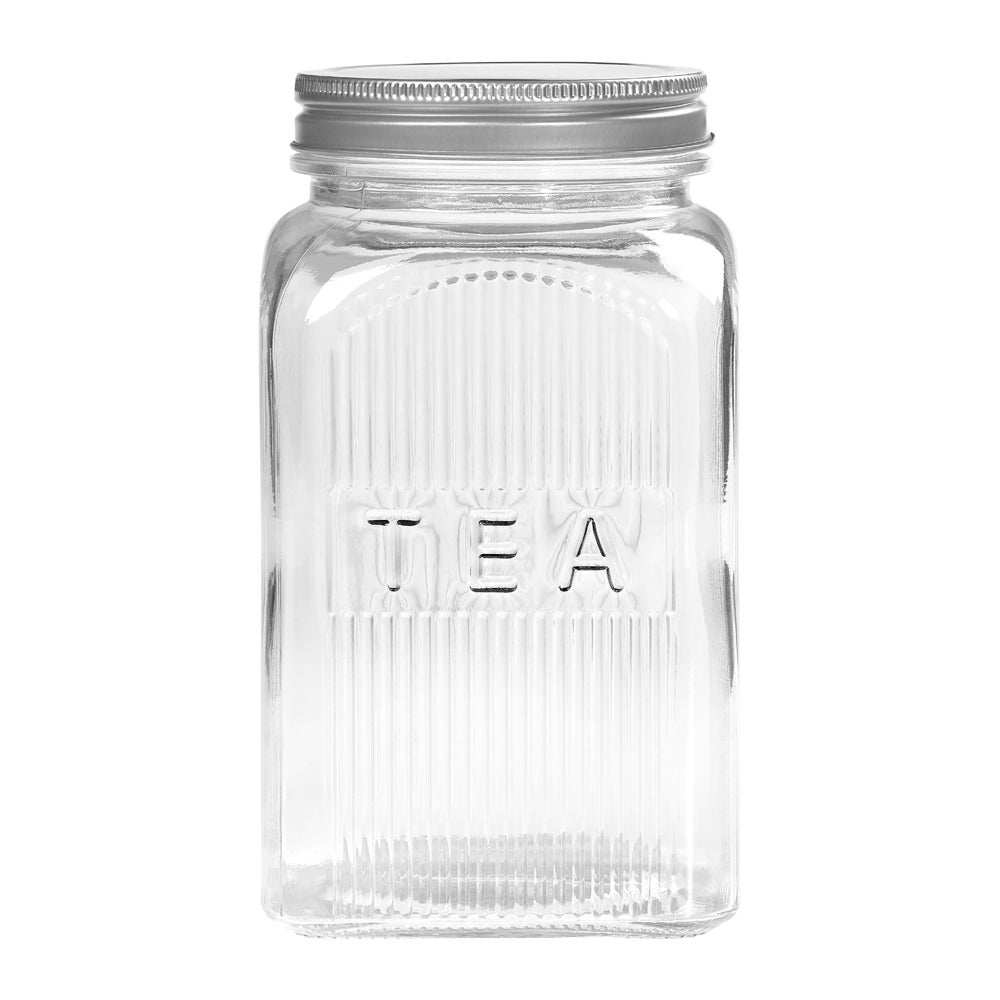 Ribbed glass storage with screw top tin lids 1,25l